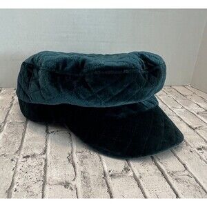 Vince Camuto Quilted Velvet Green Newsboy Conductor Hat Cap Women’s